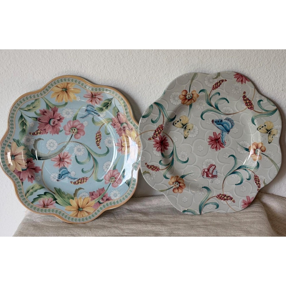 Set of 2 Floral Butterfly Scalloped Plates Microwave Safe Made in England